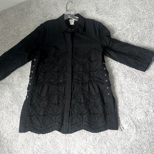 Chicos black eyelet button down tunic, size 8-10